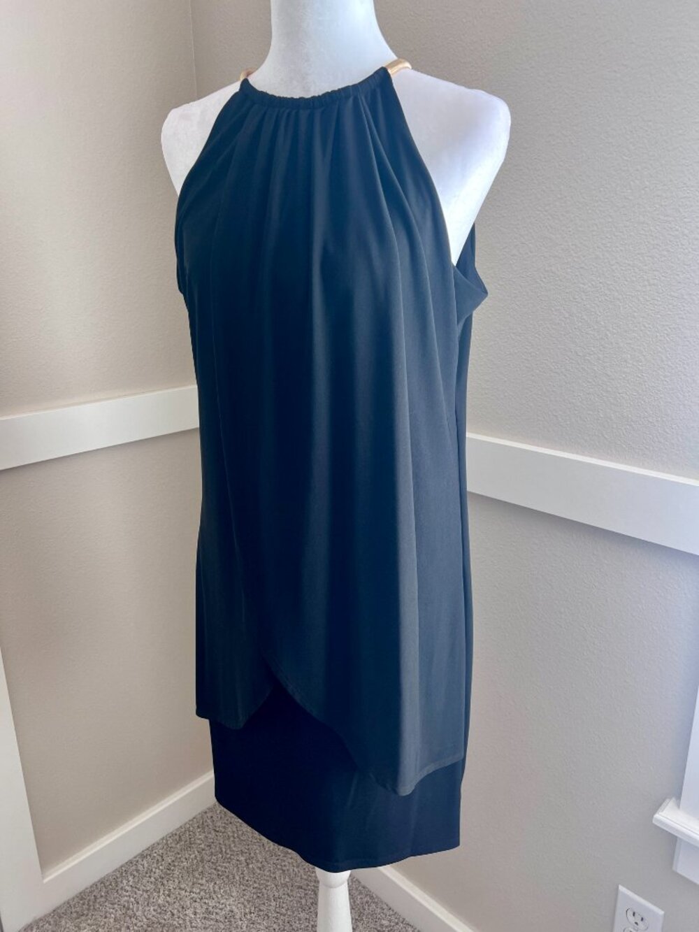 Kensie Black Draped Snake-Chain Halter Dress - Size 10